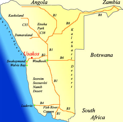 map of Usakos Namibia
